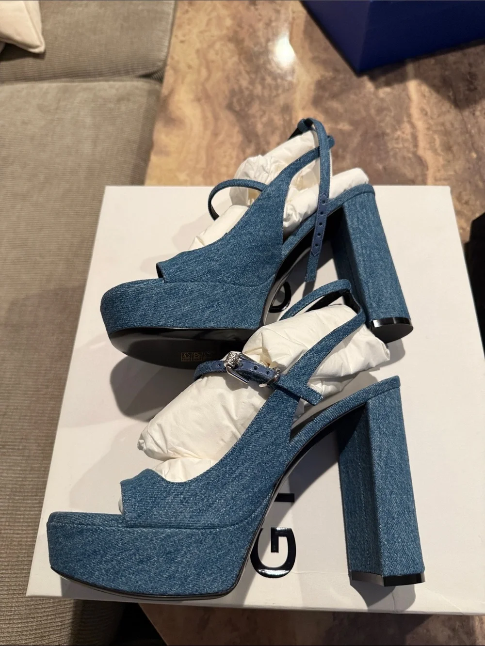 Givenchy Denim Blue Platform Sandals with Ankle Strap size 9